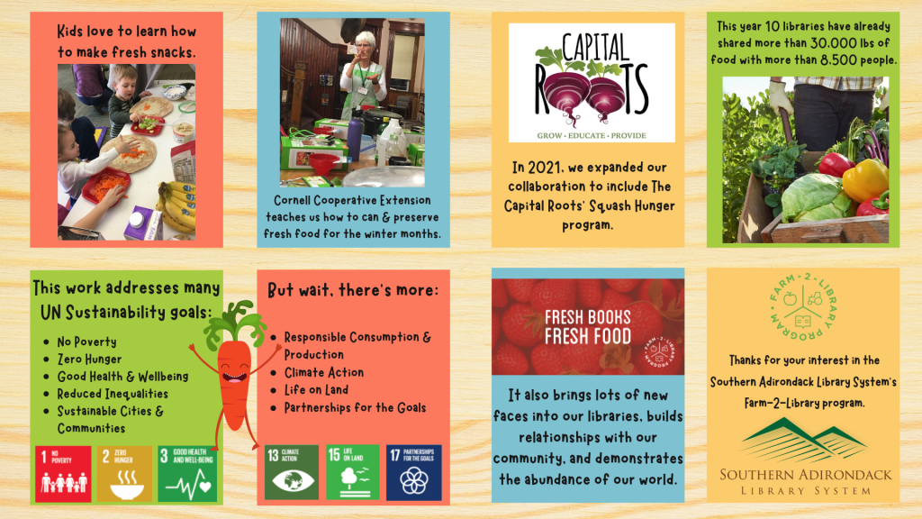 Information about farm to library. We partner with Comfort Food Community and Capital Roots Squash Hunger