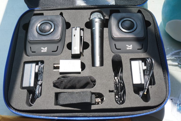 A PA system with mics and speakers